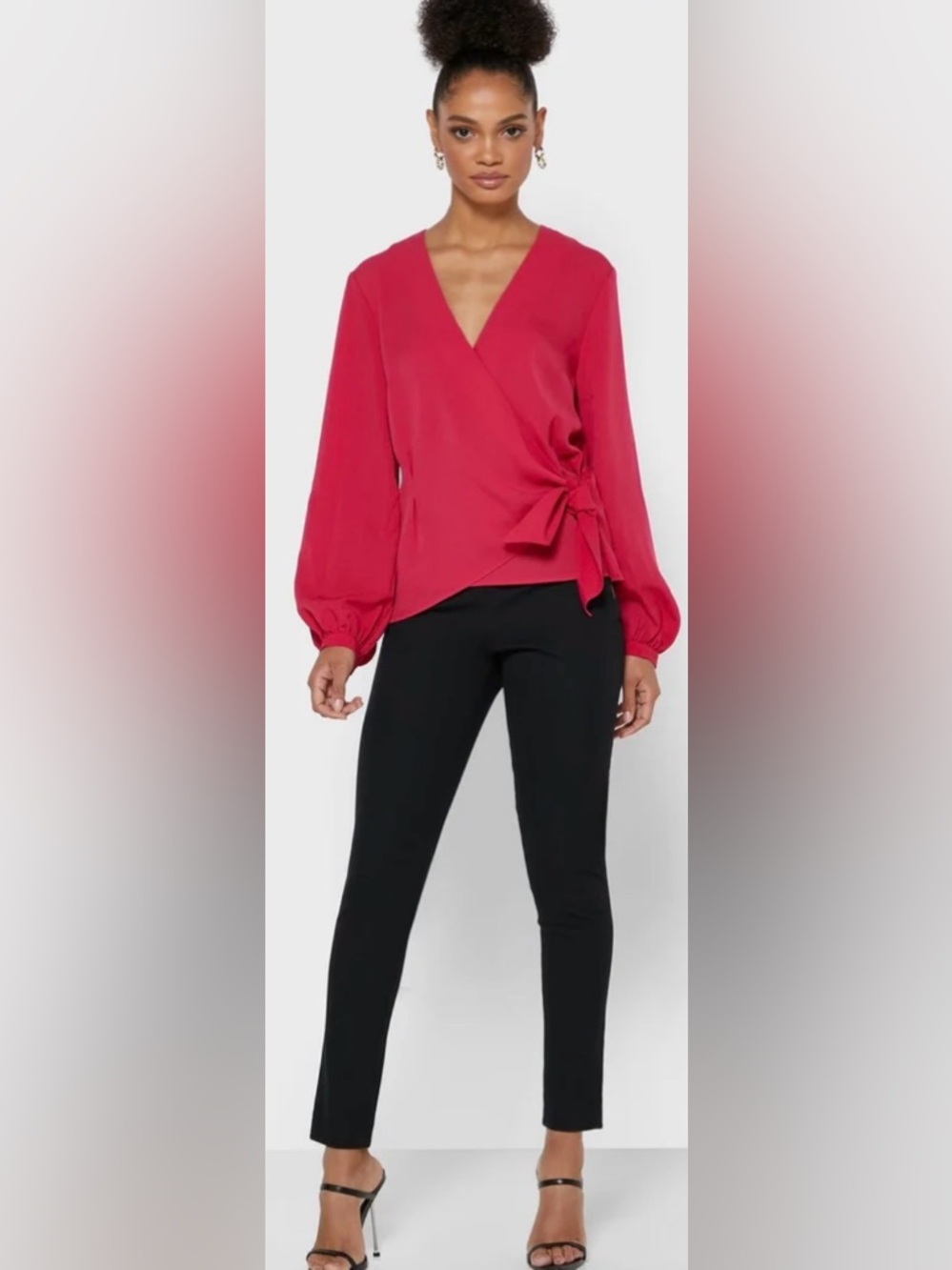 NWT Elie Tahari Side Tie-Waist 100% Silk Blouse in Calypso Red size Medium